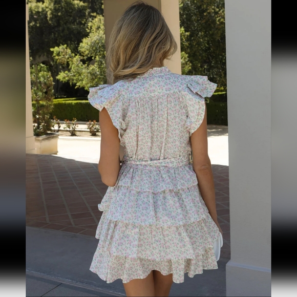 Clairita Cotton Floral Tired Flutter Sleeve Mini Dress - Picture 2 of 12